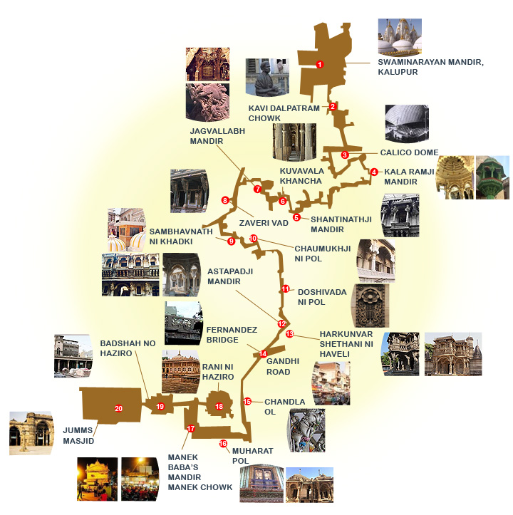 Official Ahmedabad morning heritage walk route map