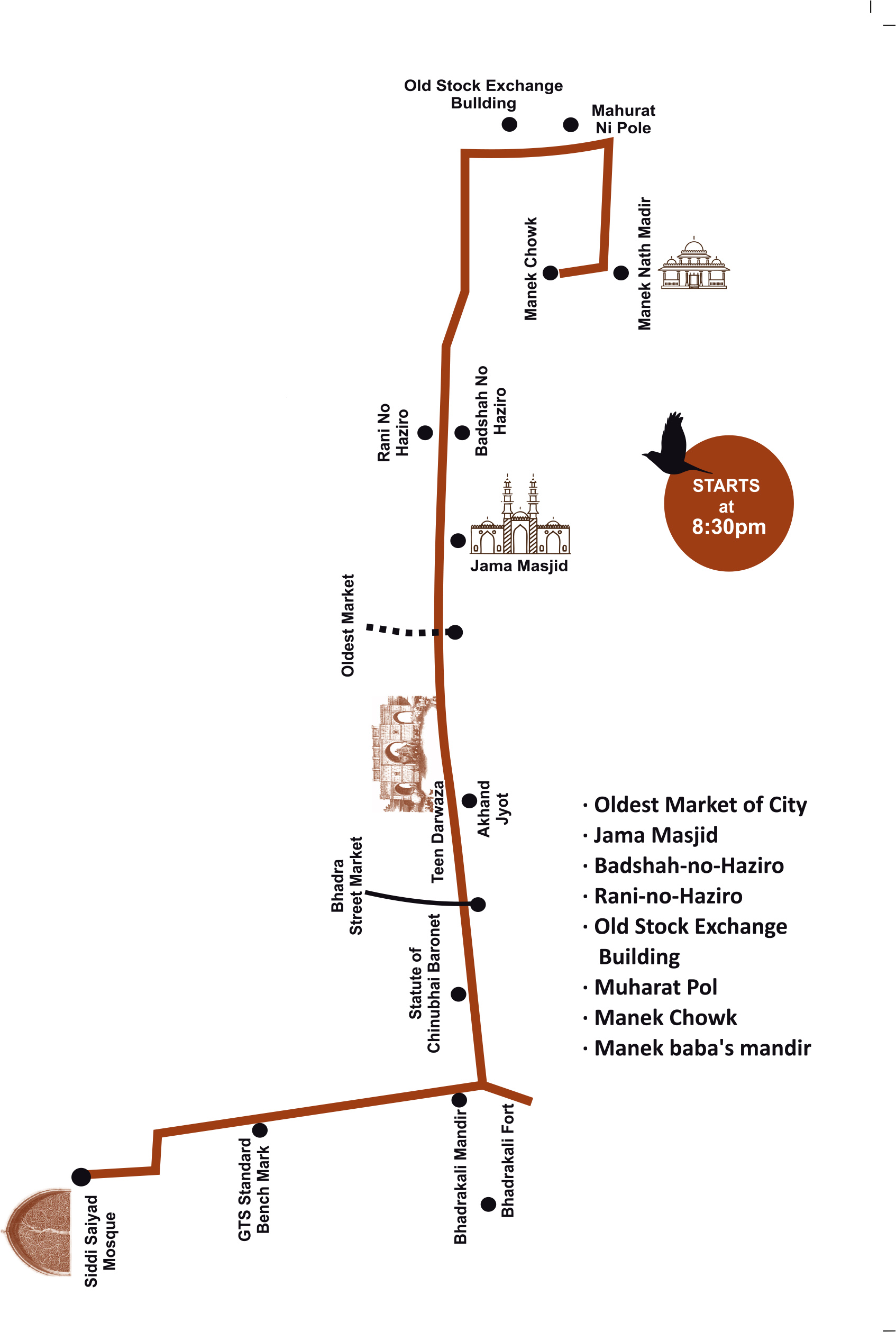 Official Ahmedabad night heritage walk route map