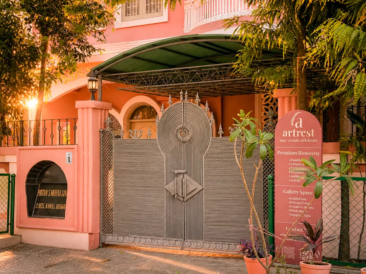 The ArtRest Ahmedabad heritage bungalow entrance in Navrangpura.